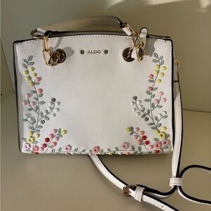 Aldo White and Pink Crossbody Bag with Floral Embroidery